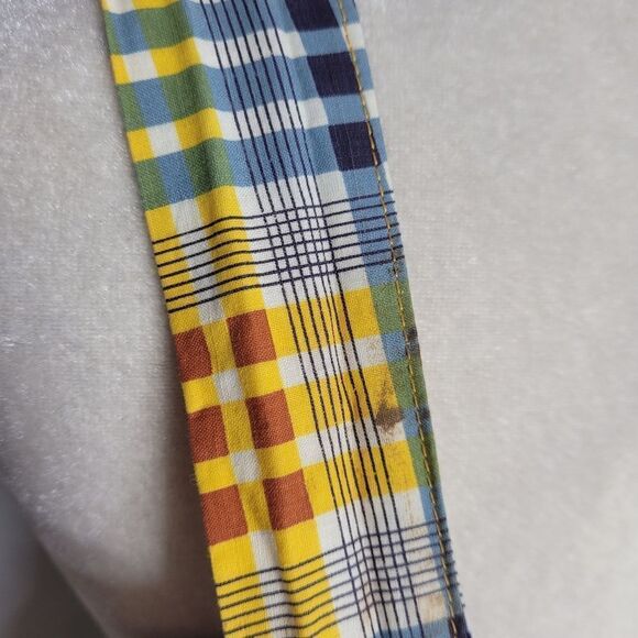 VINTAGE 70s apron yellow plaid tie back full‎ with pocket - Picture 5 of 9